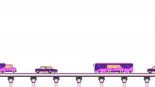 Animation d'objets 2D sur véhicules en mouvement, ligne de pont autoroutier