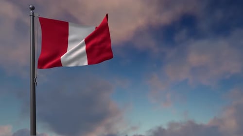 Peru Flag Waving in Realistic Cloudy Sky