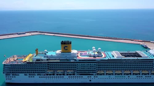 Cruise ship docked in a port - Drone footage