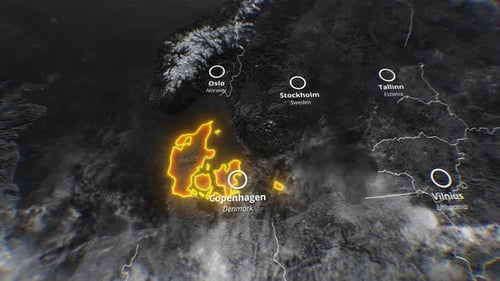 Denmark 3D Map Neon Glow Animation 4K