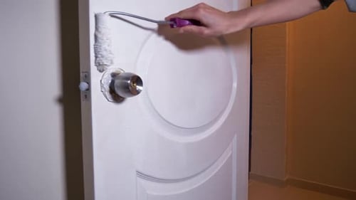 Man Paints Wooden Door White