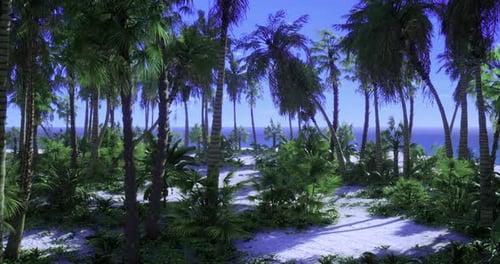 Lush Tropical Paradise with Vibrant Foliage and Serene Ocean View at Noon