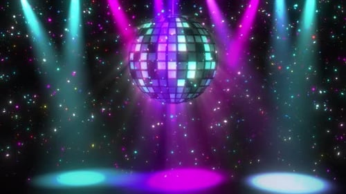 Glowing Disco Ball Moving With Stage Lights Effect Dancing And Party Background, Disco Ball