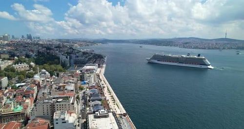 Cruise Liner Enters the Port for Disembarkation of Tourists