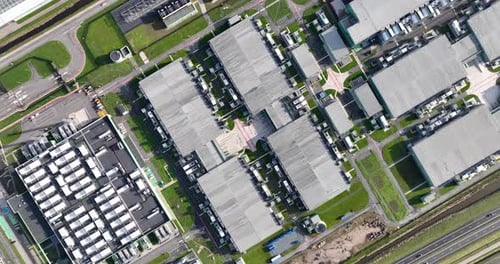 Data center, hyperscales, representing, cloud, digitalization an aerial drone view