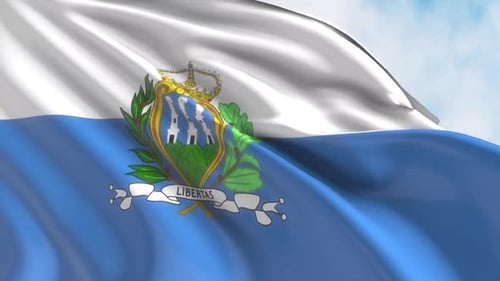 Realistic Waving Flag of San Marino against Blue Sky