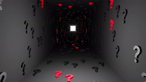 Question marks symbols tunnel icon black background 3d render. Digital cyberspace questions