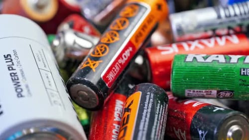 Close Up of Used Colorful Batteries