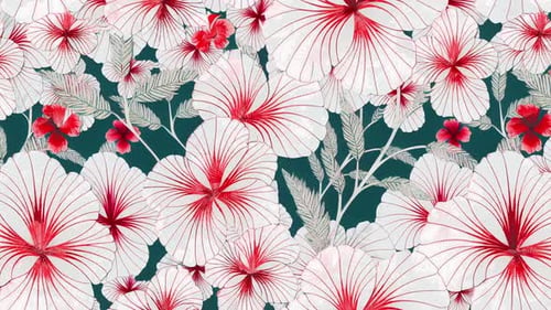 Hawaiian Tribal Elements And Hibiscus Abstract Vintage Seamless Pattern