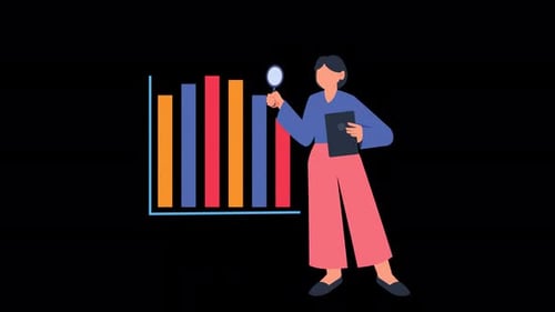 Animated Business Analyst with Fluctuating Bar Chart