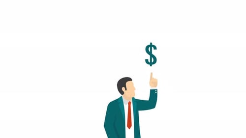 Flat Design Businessman Pointing to Dollar Sign