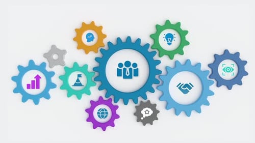 Business cogwheel loopable animation with icons