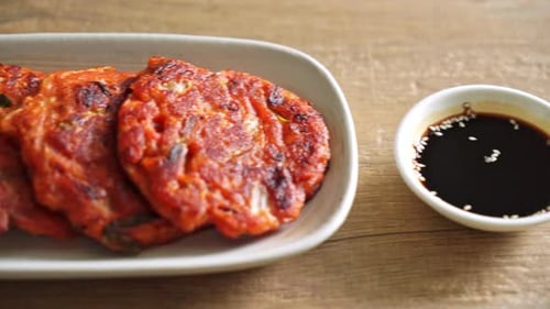 Kimchi Jeon Korean Savory Pancake Close Up