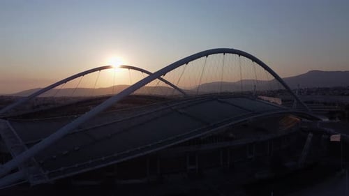 Aerial sunset view over Olympic stadium in Athens
