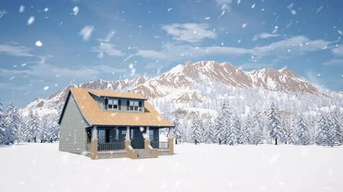 Winterlandschaft mit einem Haus in den Bergen