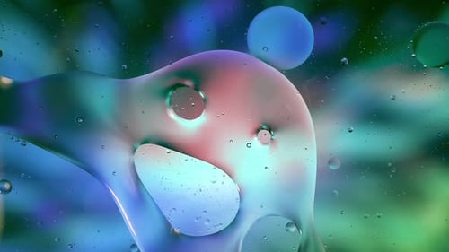 Abstract Colorful Organic Food Oil Drops Bubbles On Water Surface