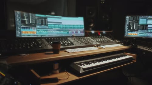 Workplace of Sound Engineer in Professional Recording Studio