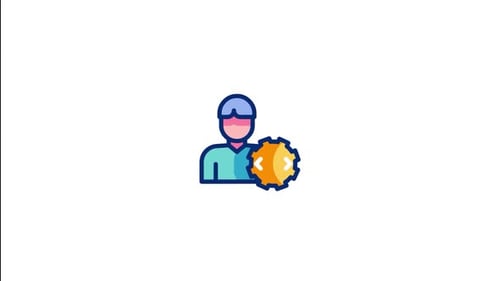 Animated Developer Engineer Icon with Rotating Gear and Code Symbol