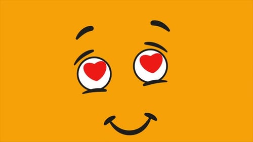 Cartoon Face Animation Expressing Love with Heart Eyes