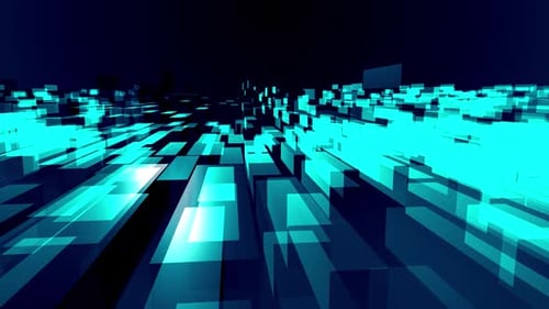 Fondo de movimiento abstracto de tecnología futurista. Animación de formas de color cian en el espacio digital.