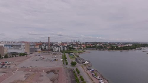 Aerial View of Construction Site in Former Docks Cityscape with Modern Residential Buildings and
