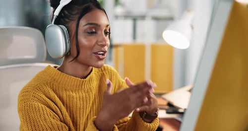 Office, businesswoman and computer with communication for video call, consultant