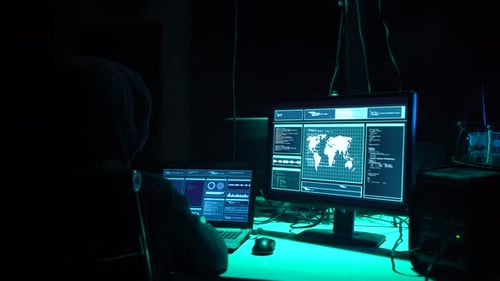 Hackers Making Cryptocurrency Fraud Using Virus Software and Computer Interface Blockchain