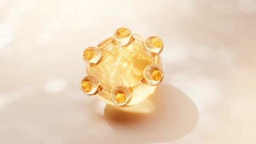 Abstract Molecular Structure Rotating with Glowing Particles