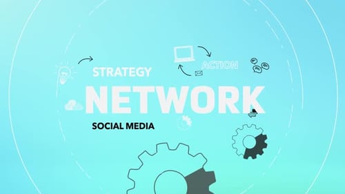 Animated Flat Design Business Network Strategy with Social Media Icons