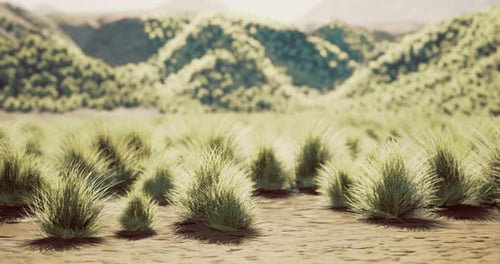 Animated Grass Field with Rolling Hills in Gentle Breeze