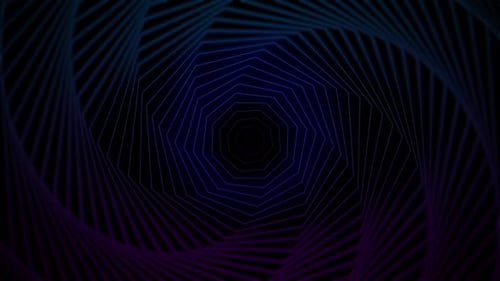 blue and purple neon tunnel moving into the distance, abstract 3D background Octagon