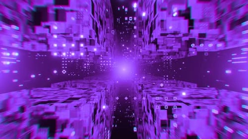 Túnel
futurista de neón de alta tecnología. Cubos brillantes giratorios que crean un túnel de Ciencia ficción