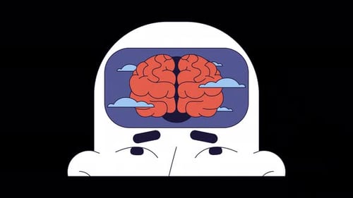 Flat Design Head with Brain Thinking Animation