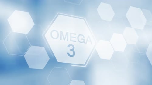 Symbol für Vitamin Omega-3-Fettsäure, sauber, abstrakter Kommerziell Hintergrund