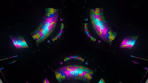 Multicolor Rings In Triangle Mirror Tunnel Background Vj Loop In 4K
