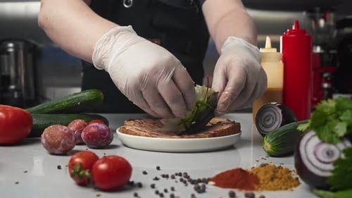 Process of Preparing an Exclusive Vegetarian Sandwich By Chef in Restaurant's Kitchen Including