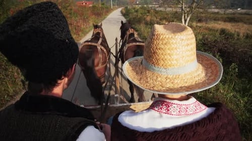 Romanians riding a horse-drawn cart 1