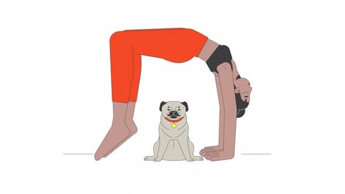 Pose de yoga bridge avec animation de dessin animé carlin