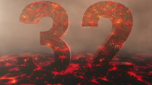 Lava Themed Hot Burning Number 32 Over a Volcanic Molten River