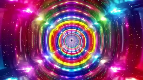 Animation vibrante de tunnel arc-en-ciel en néon se déplaçant dans un abstrait