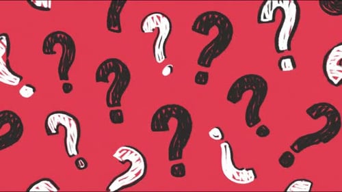 Bunte animierte Fragezeichen auf roter Hintergrundschleife