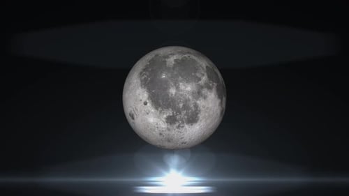 Realistic Rotating Moon with Lens Flare in Dark Space