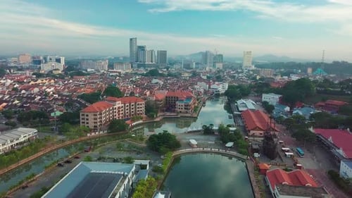 Melaka (Malacca) city aerial view in the morning, Malaysia
