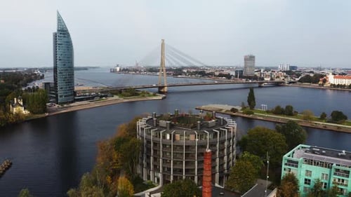 Aerial view Daugava river Riga