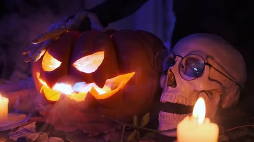 Creepy Skull and Jack-o'-Lantern Scene for Halloween