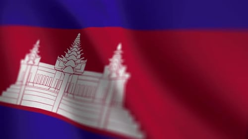 Cambodia Flag Waving with Angkor Wat Outline Seamless Loop