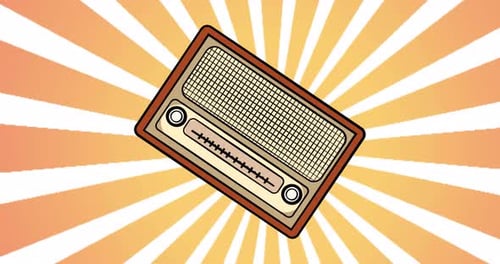 Animation motion loop design with an old retro hipster first music radio receiver from the 90s, 80s,