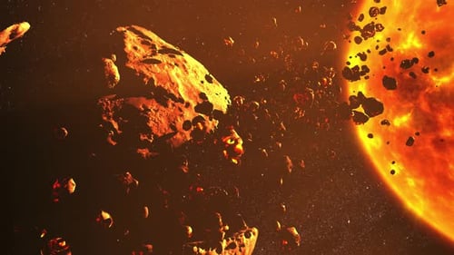 Dying Alien Planet with asteroid belt close to sun