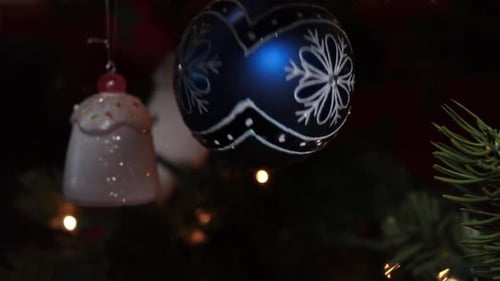 Christmas Ornaments hanging on a Christmas Tree