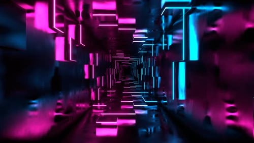 Cyan And Pink Fantastic Corridor With Random Glowing Slabs Background Vj Loop In 4K